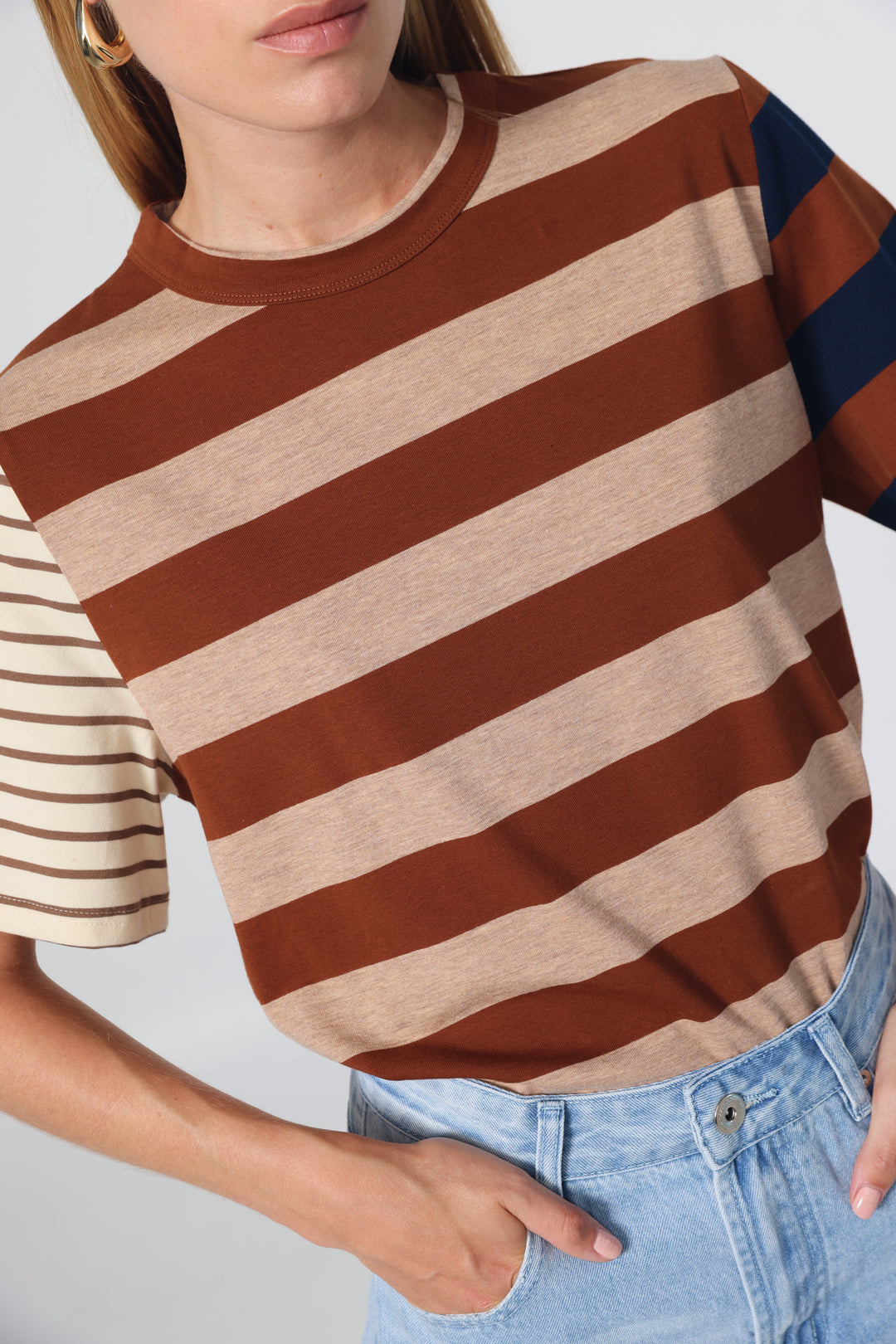 Time Brown Mixed Stripes T-Shirt