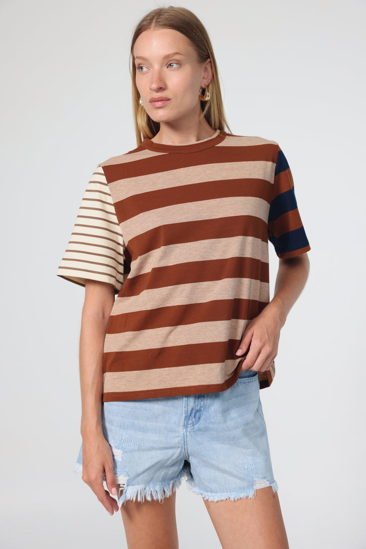 Time Brown Mixed Stripes T-Shirt