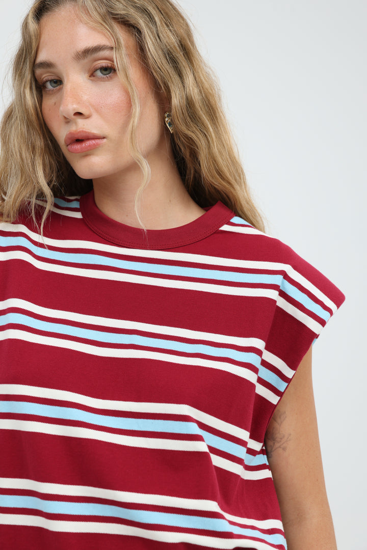 July Red Striped Padded Tank
