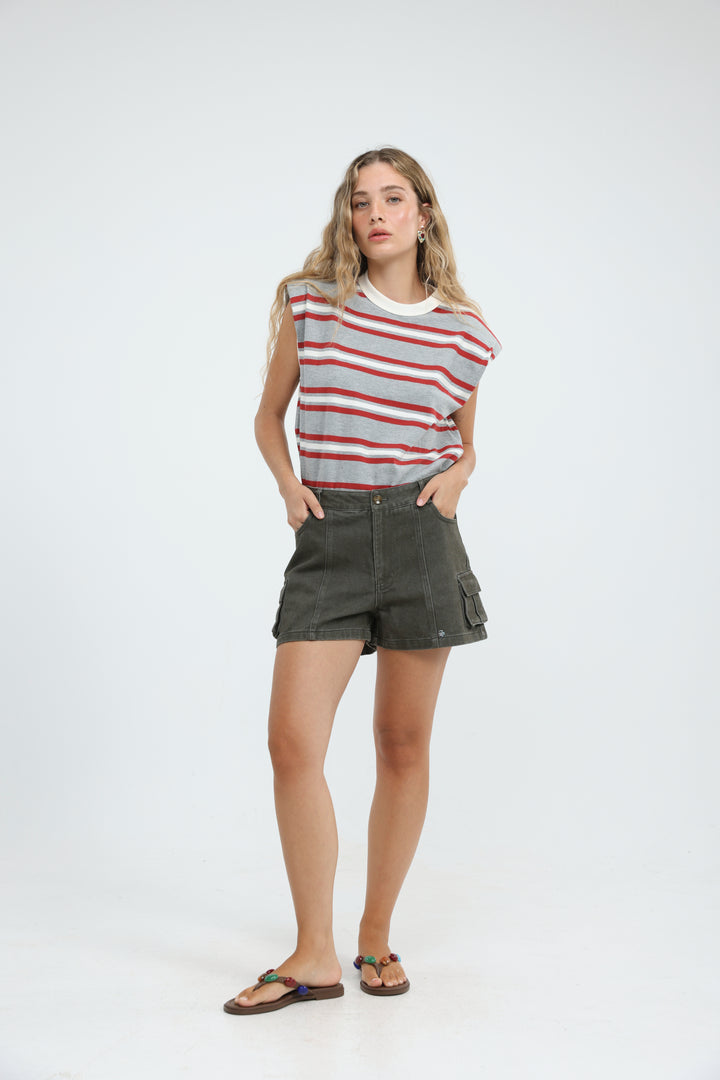 July Grey Striped Padded Tank