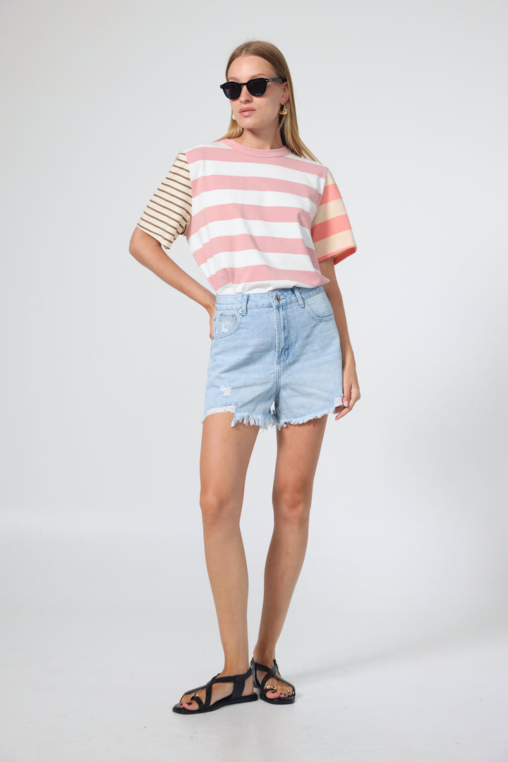 Time Pink Mixed Stripes T-Shirt