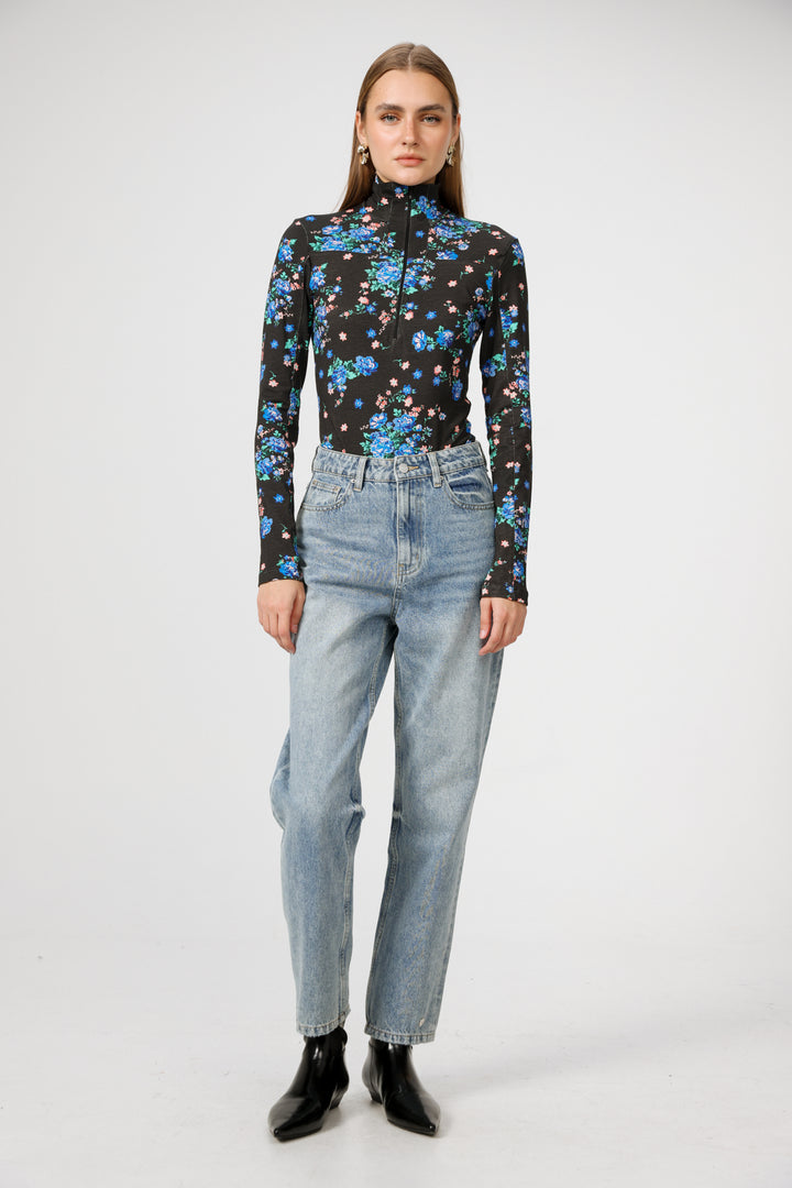 Lovely Black Floral Bodysuit