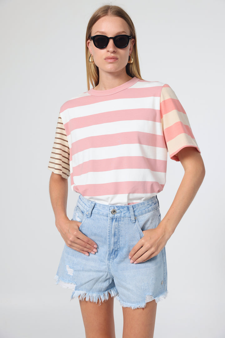 Time Pink Mixed Stripes T-Shirt