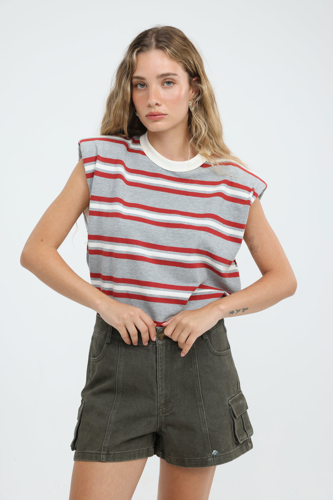 July Grey Striped Padded Tank