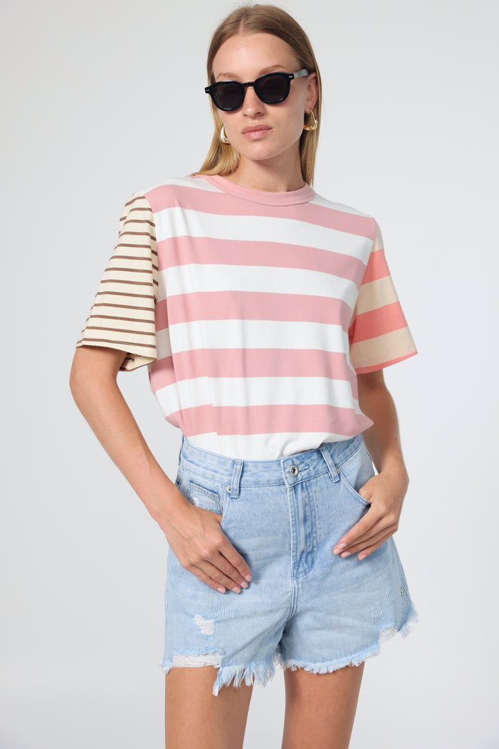 Time Pink Mixed Stripes T-Shirt