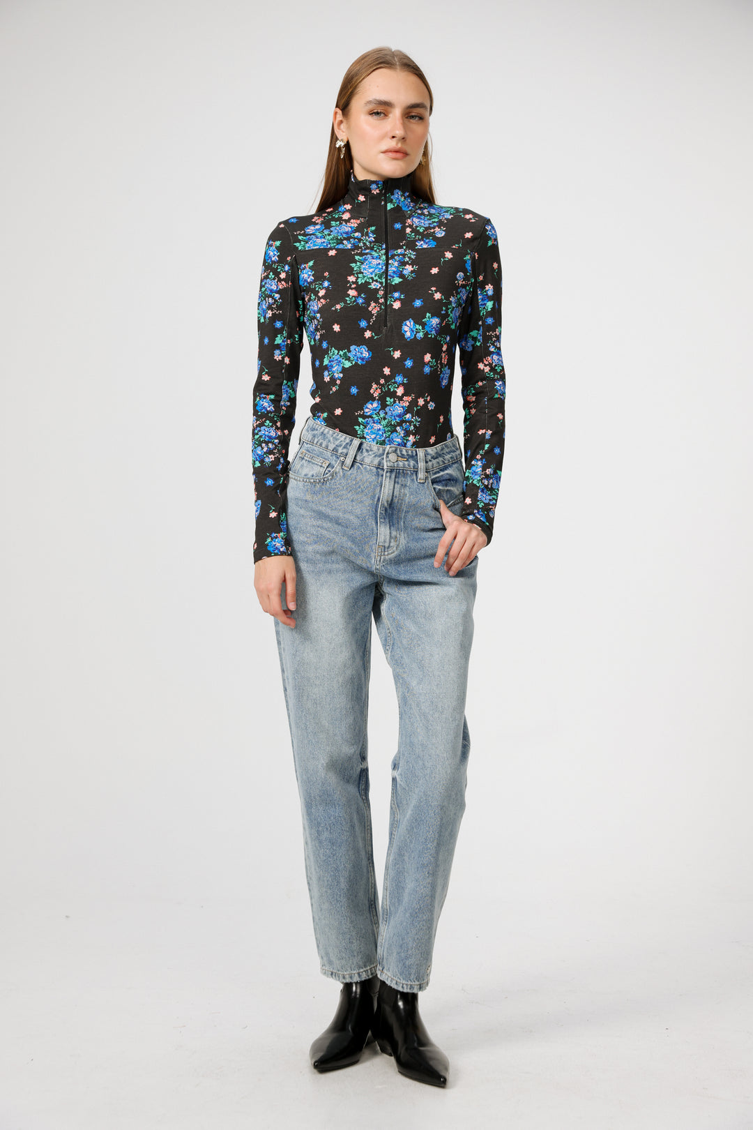 Lovely Black Floral Bodysuit