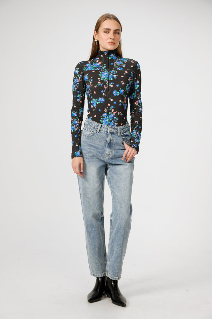 Lovely Black Floral Bodysuit