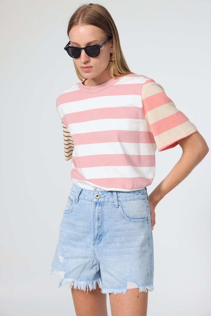 Time Pink Mixed Stripes T-Shirt