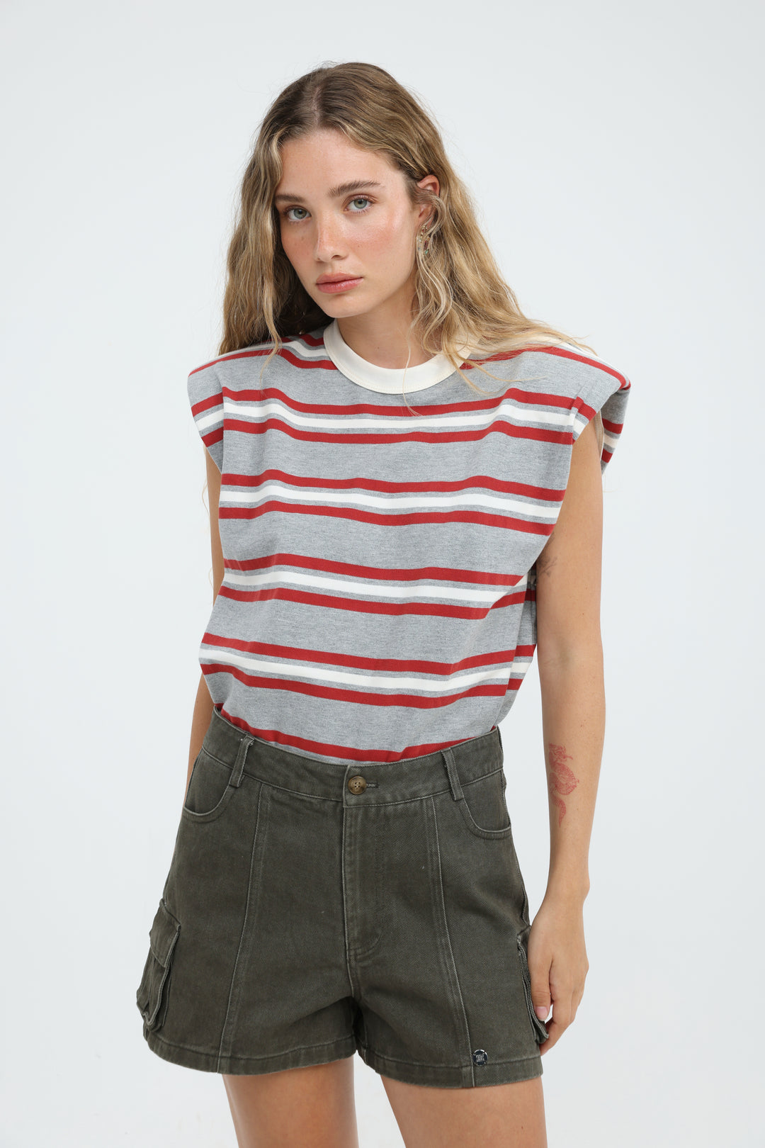 July Grey Striped Padded Tank