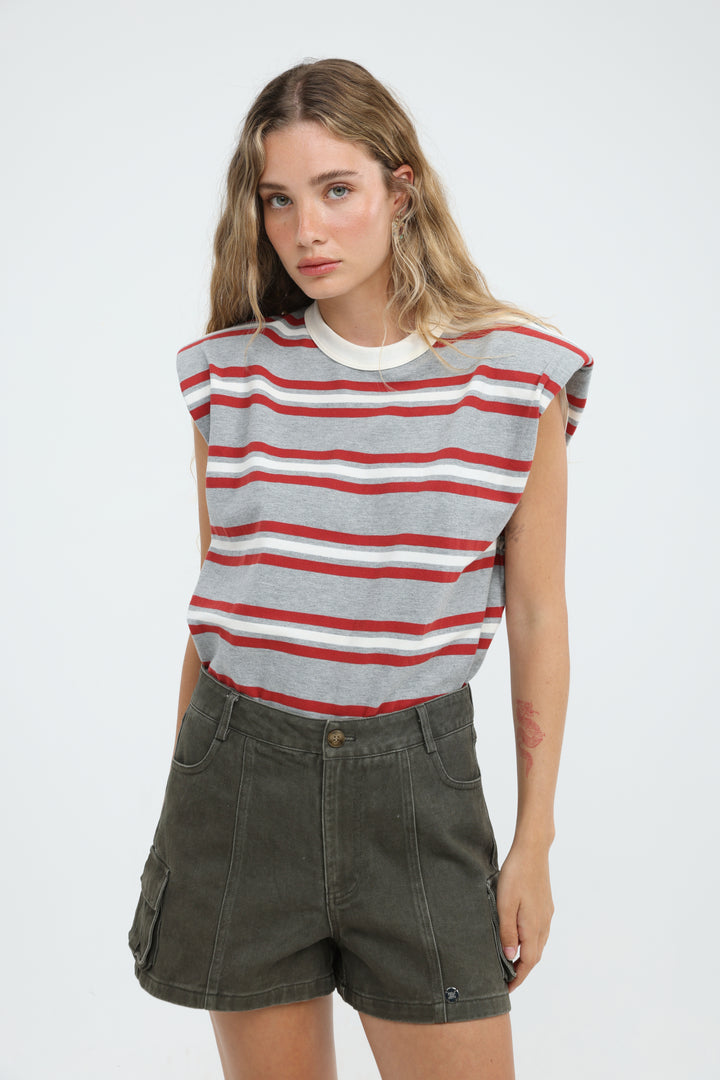 July Grey Striped Padded Tank