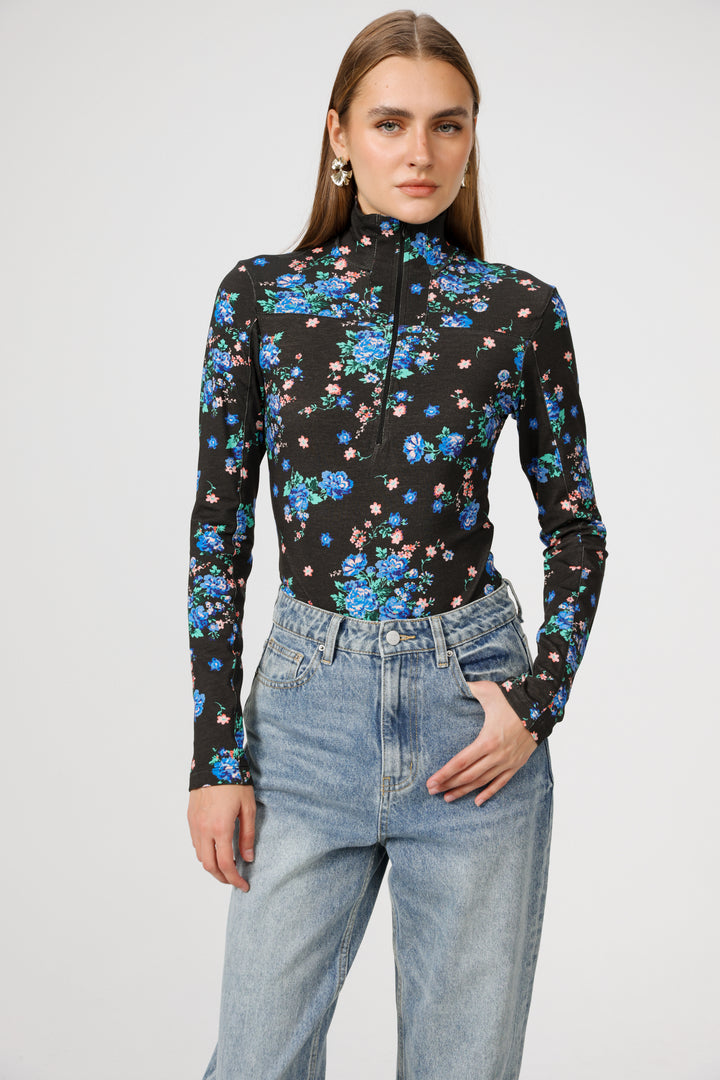 Lovely Black Floral Bodysuit