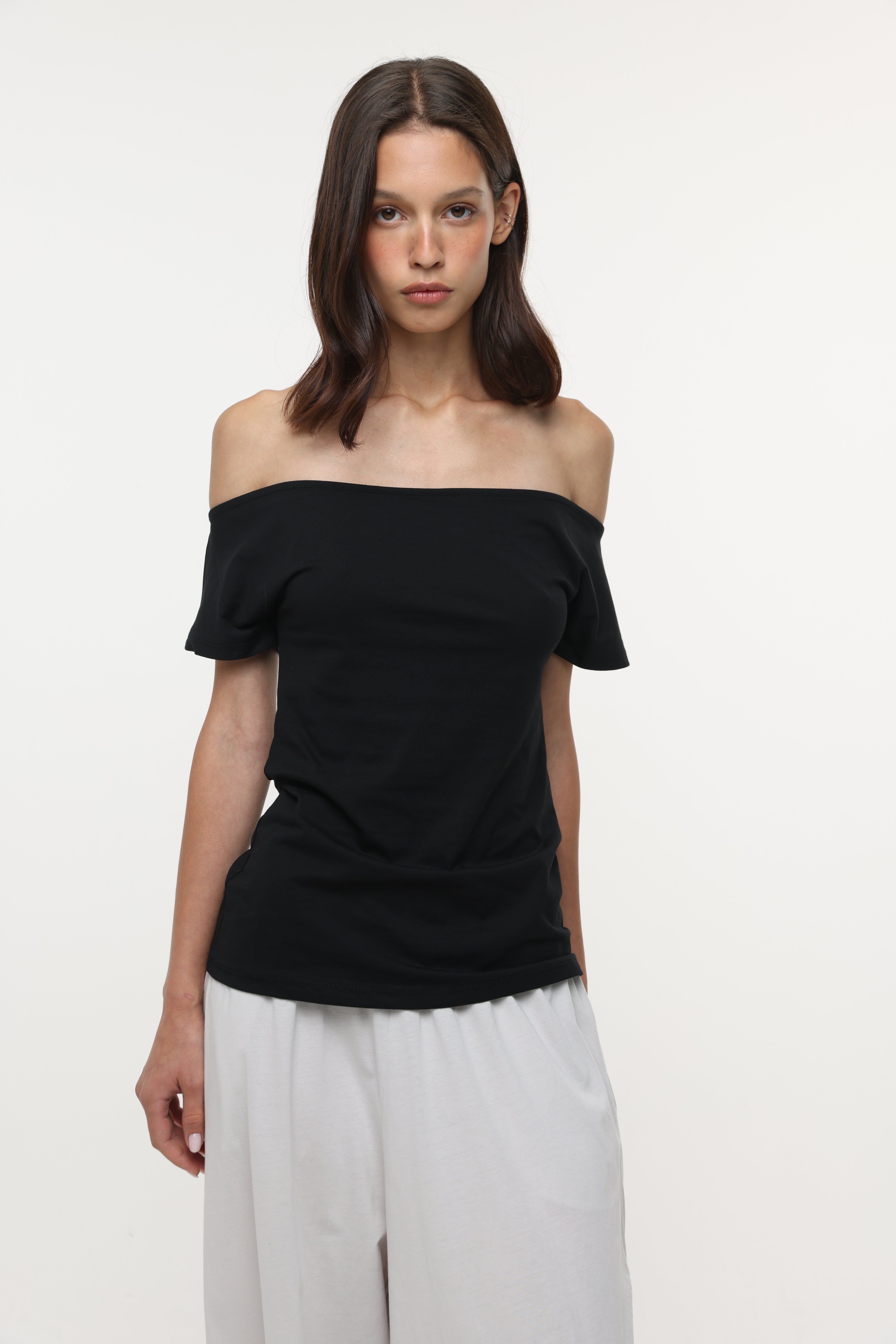 TODAYFUL - todayful☆ Offshoulder Combination TOPS Clean49 Black Off Shoulder Top – SEESTARZ