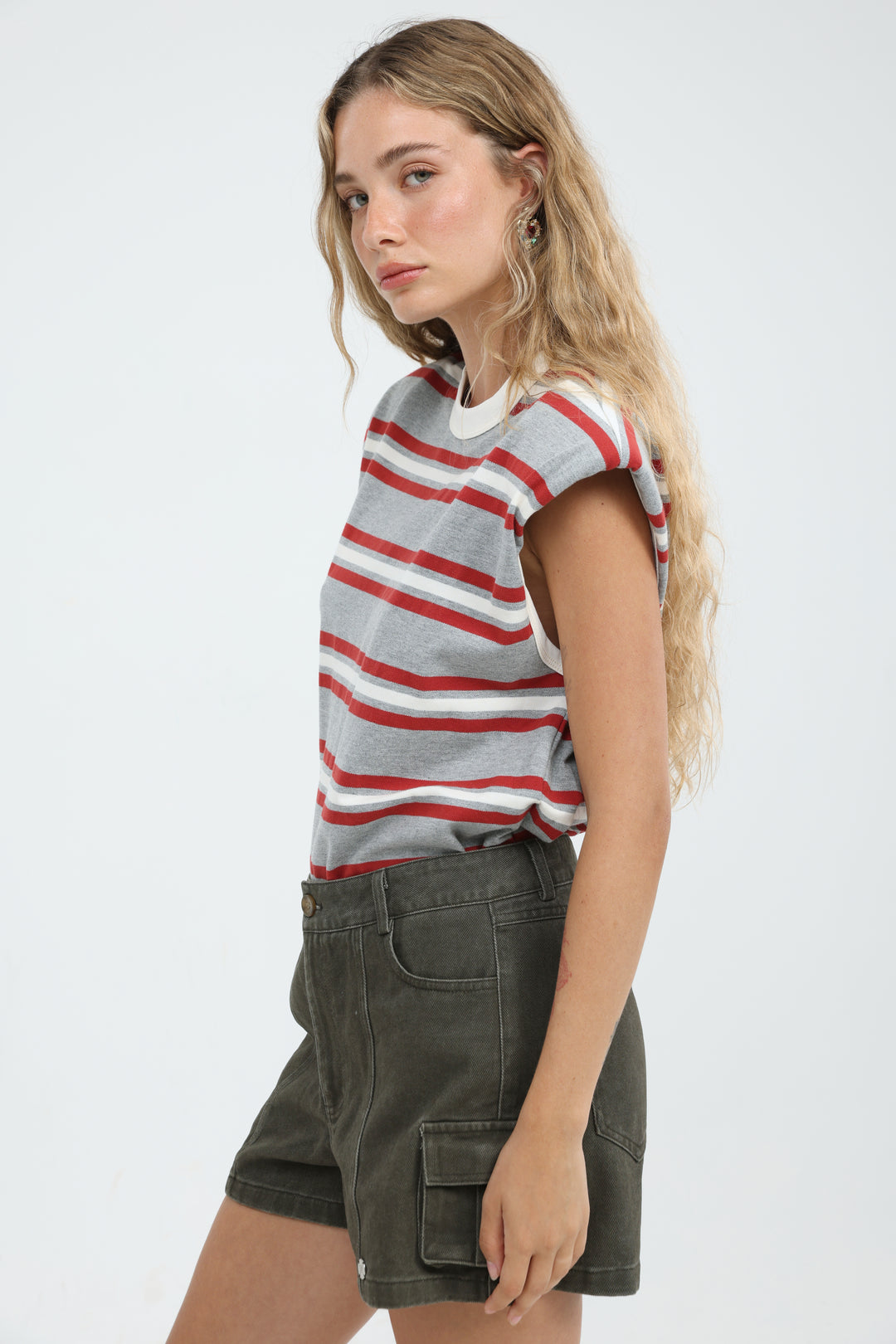July Grey Striped Padded Tank
