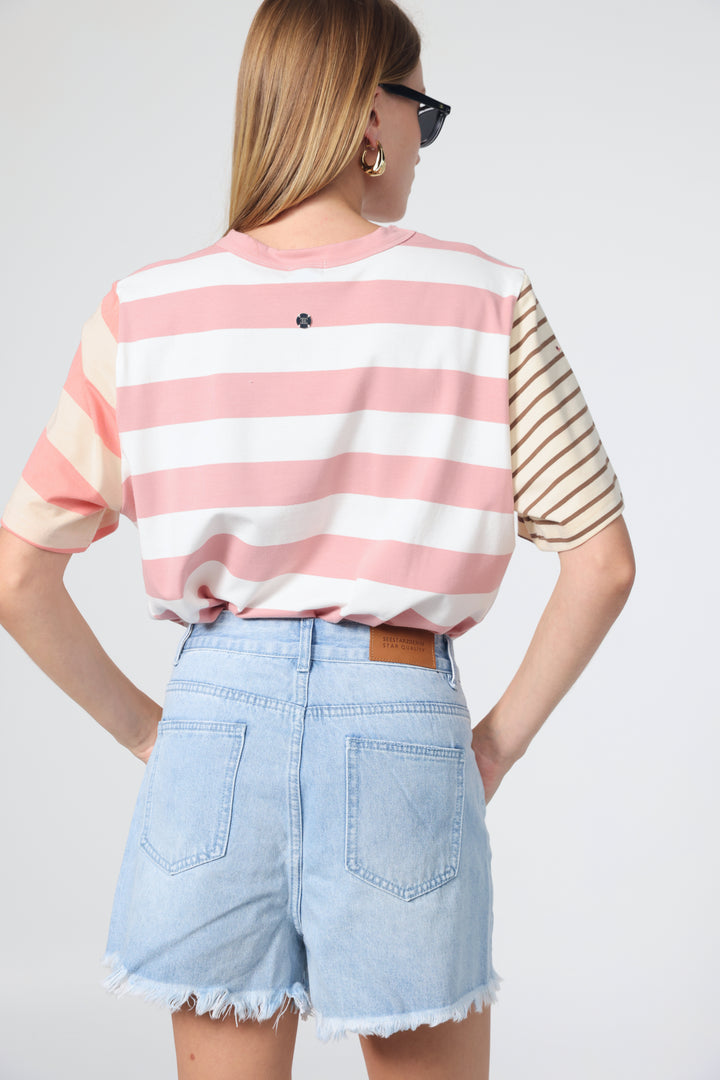 Time Pink Mixed Stripes T-Shirt