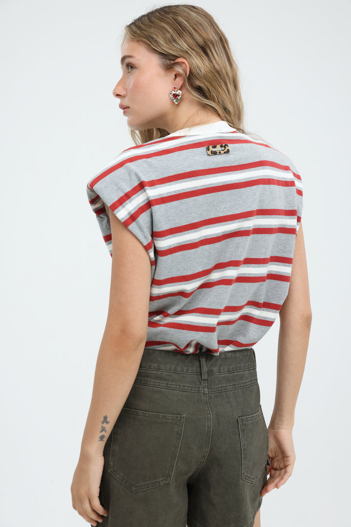 July Grey Striped Padded Tank