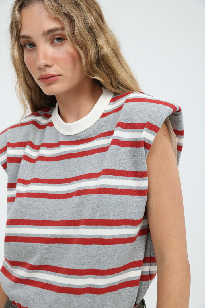 July Grey Striped Padded Tank