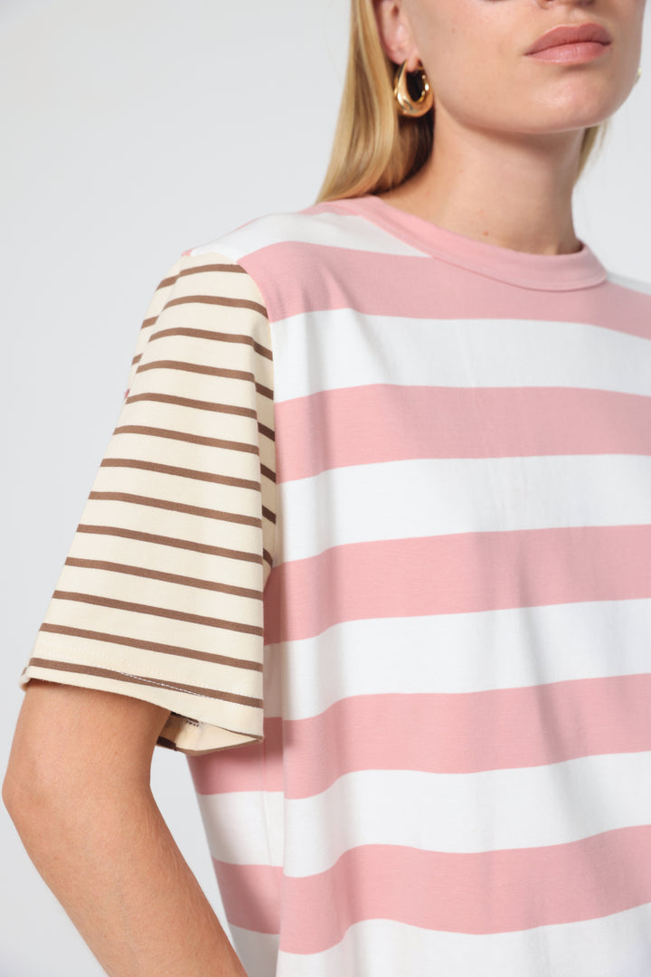 Time Pink Mixed Stripes T-Shirt