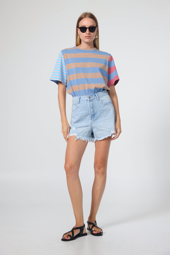 Time Blue Mixed Stripes T-Shirt