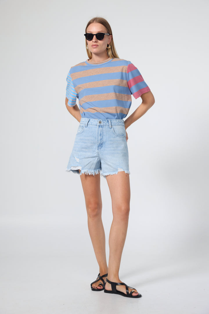 Time Blue Mixed Stripes T-Shirt