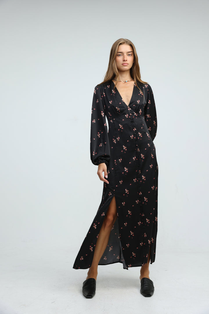 Le Soir Black Floral Dress