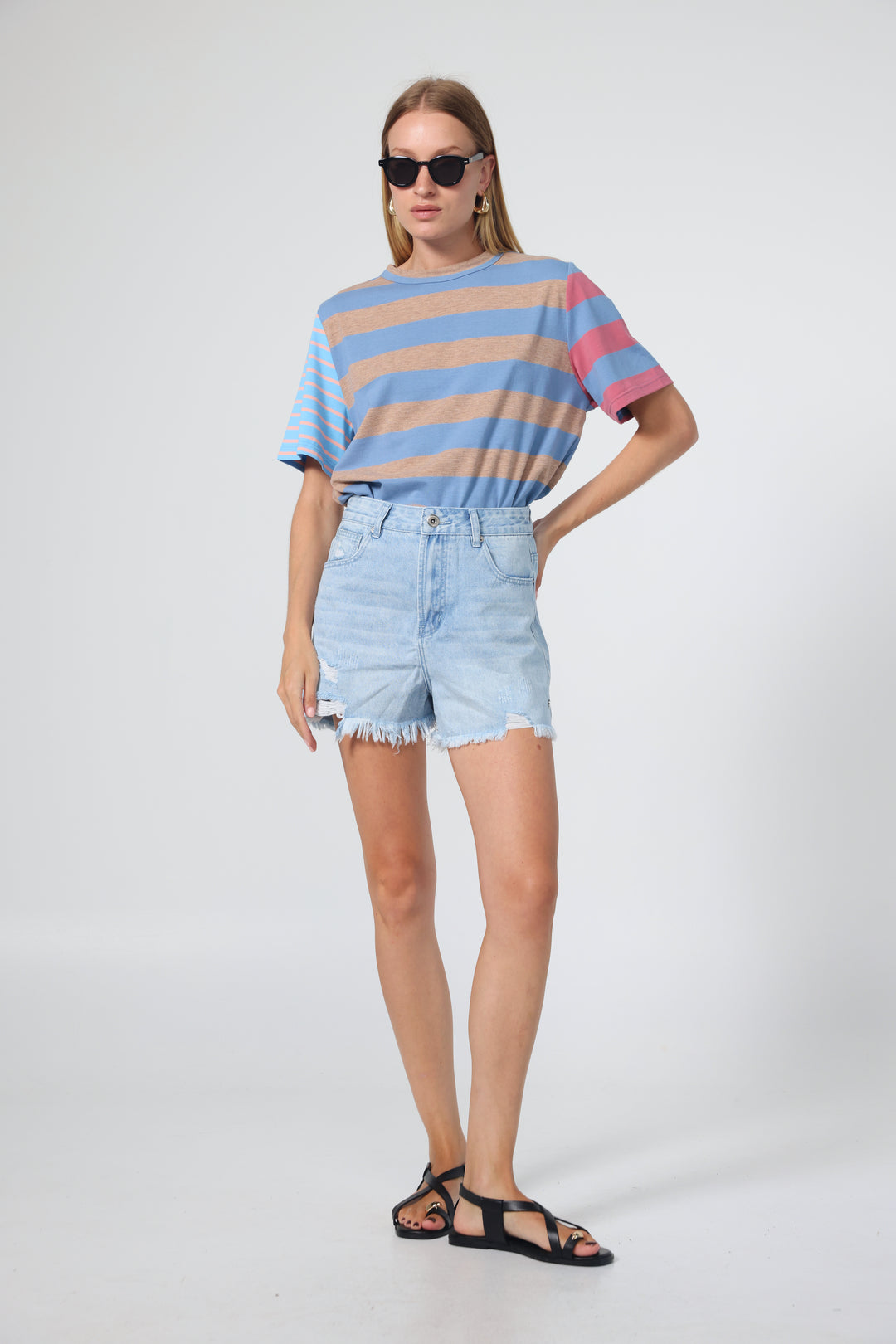 Time Blue Mixed Stripes T-Shirt