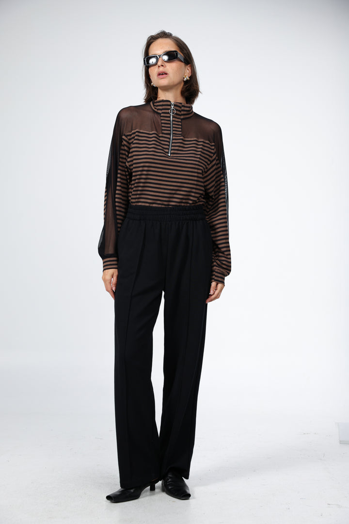 Adam Brown Stripes Mesh Polo