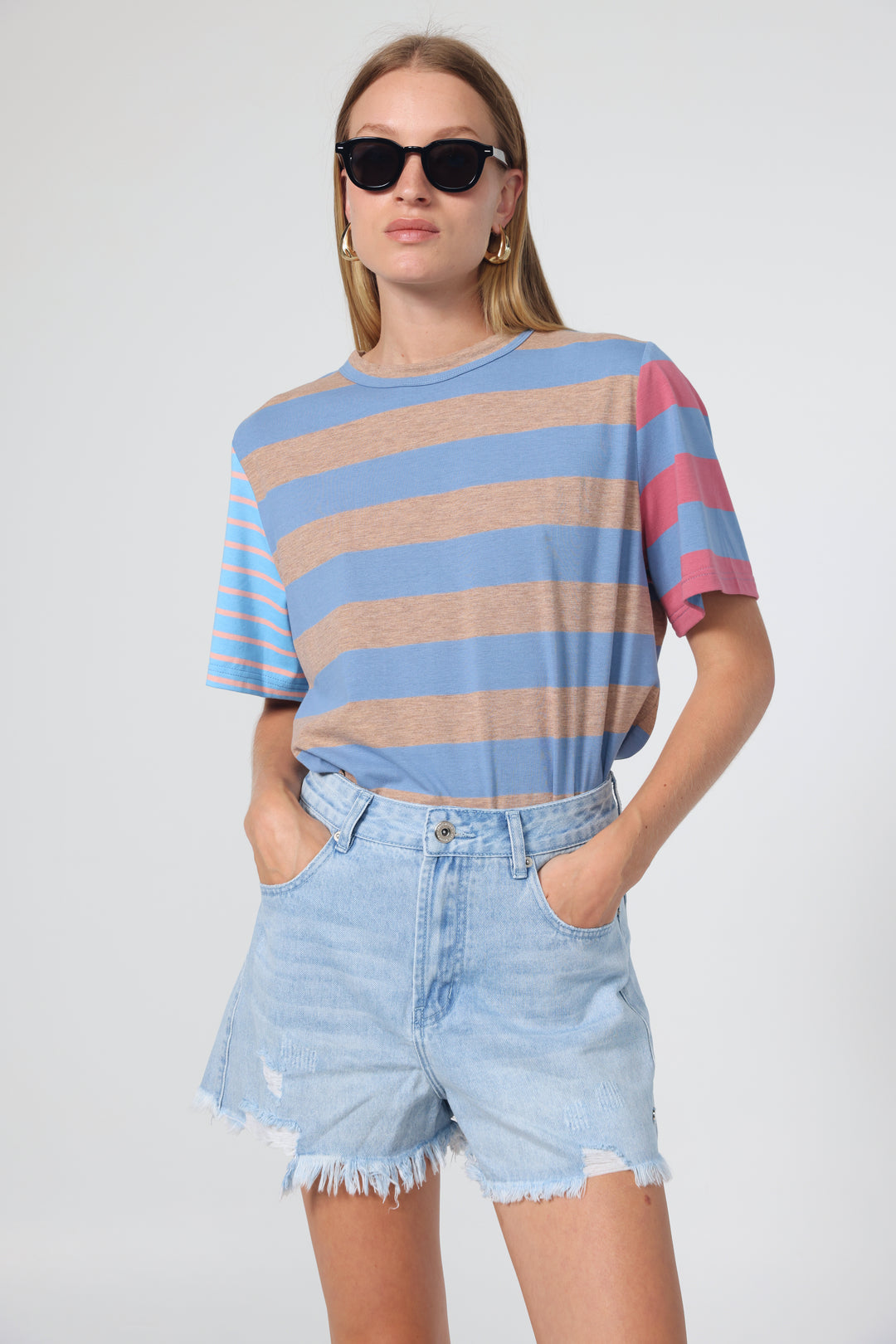 Time Blue Mixed Stripes T-Shirt