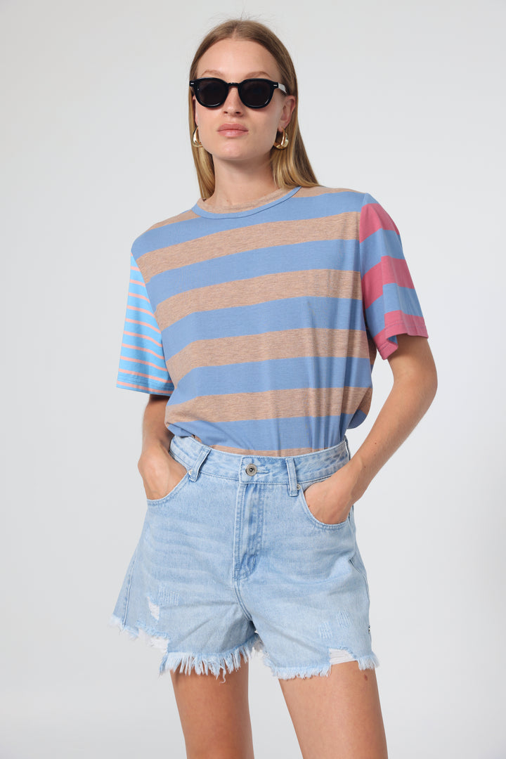 Time Blue Mixed Stripes T-Shirt