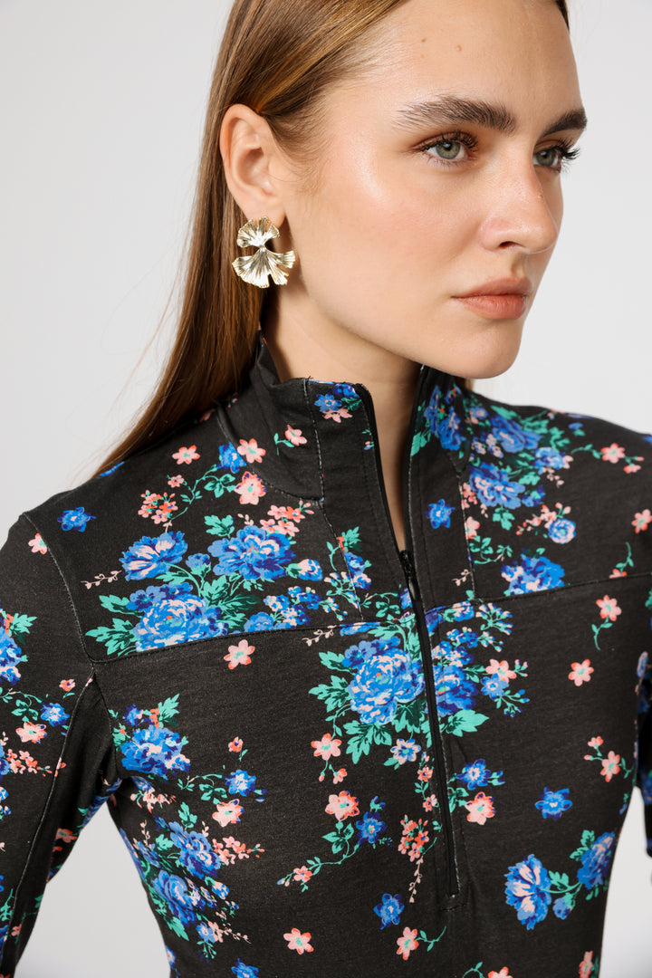 Lovely Black Floral Bodysuit