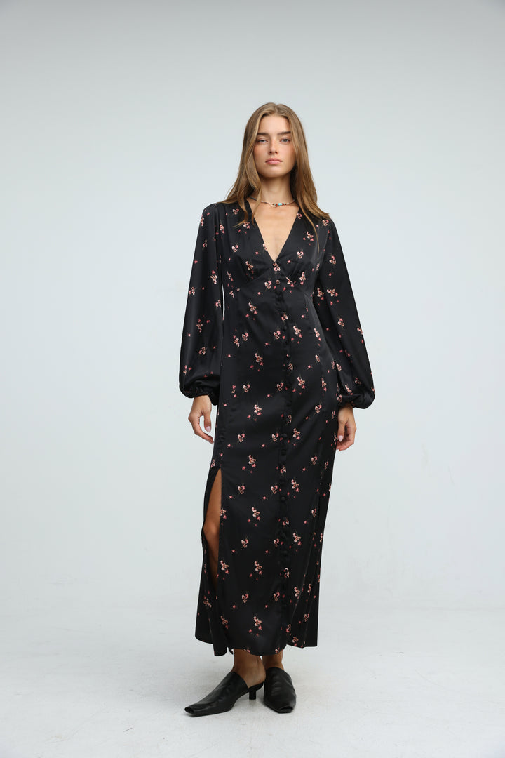Le Soir Black Floral Dress