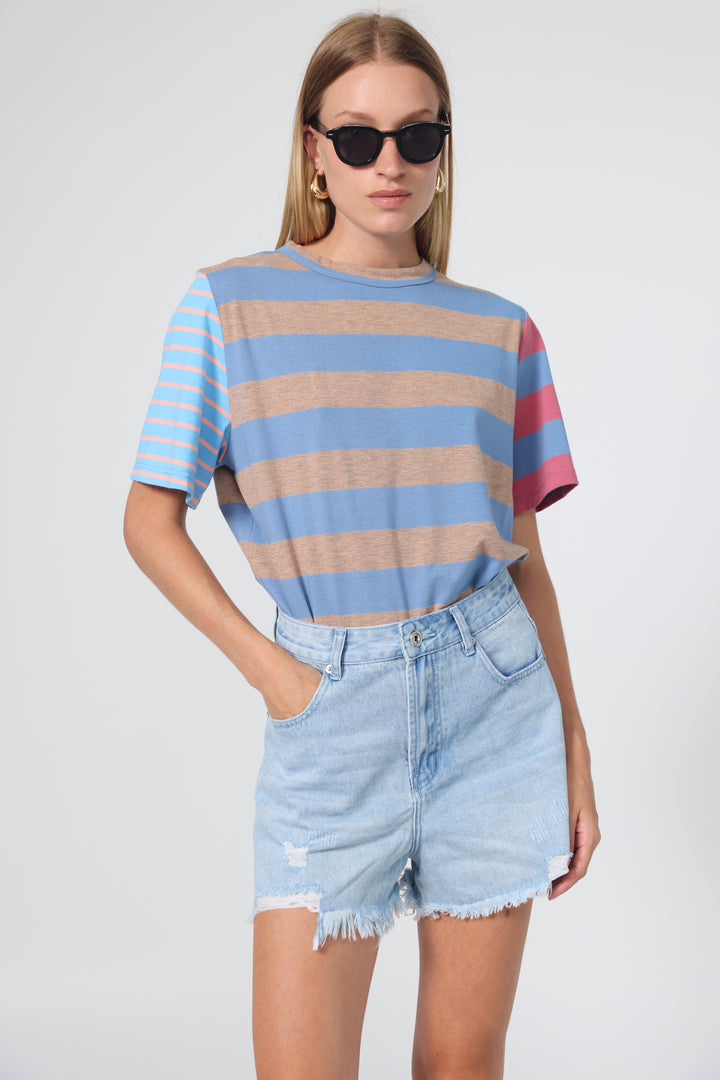 Time Blue Mixed Stripes T-Shirt
