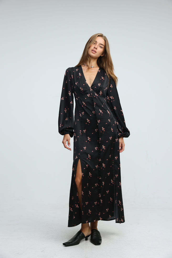 Le Soir Black Floral Dress