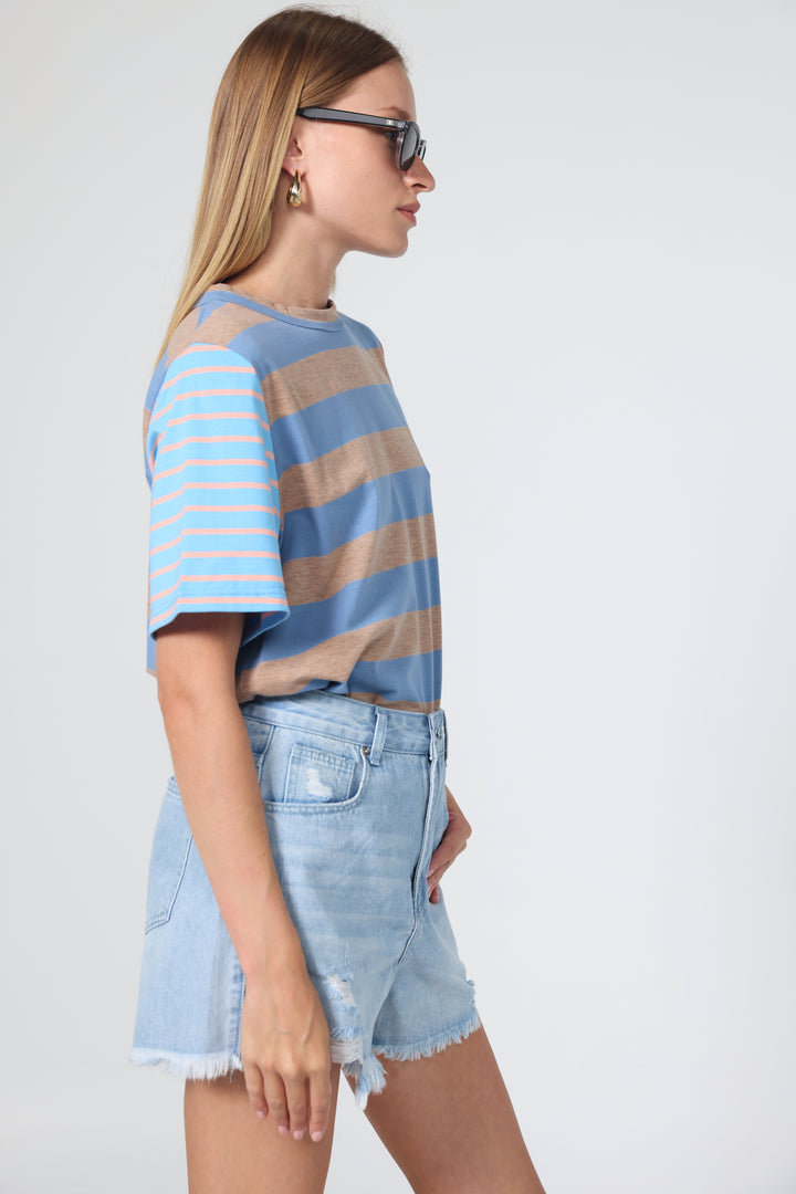 Time Blue Mixed Stripes T-Shirt
