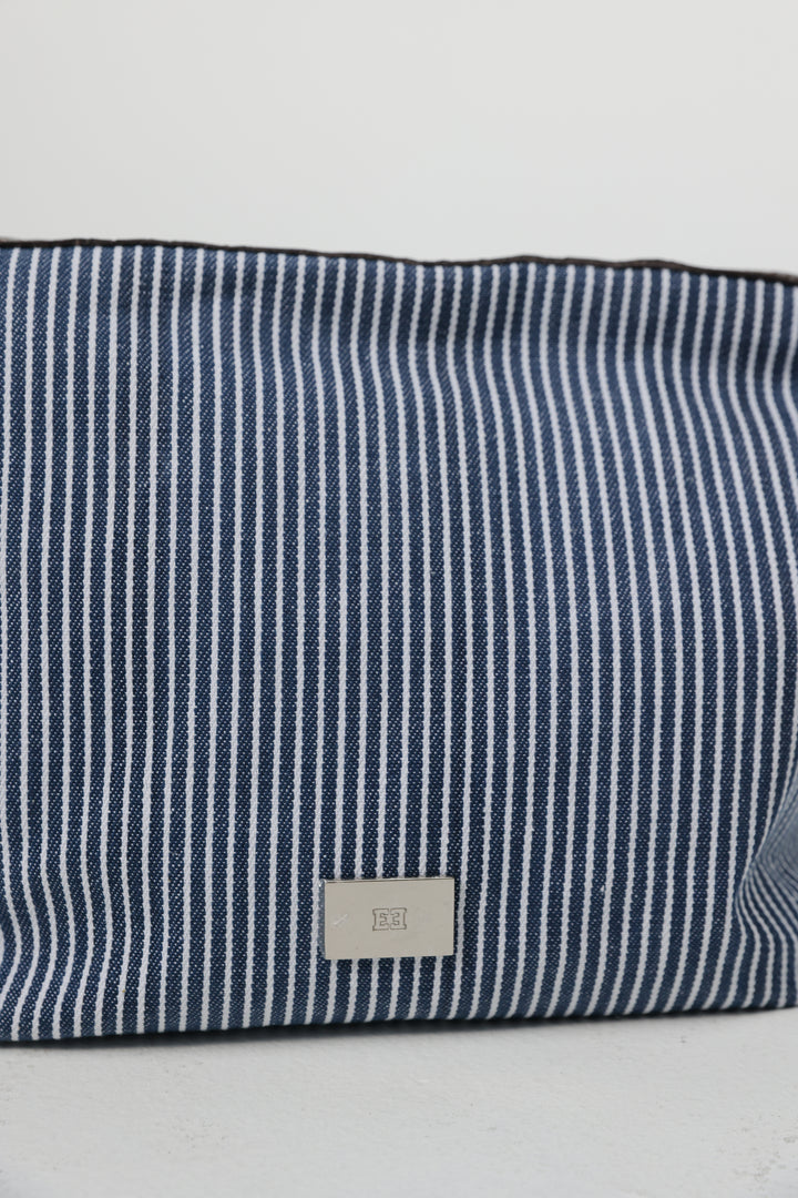 תיק איפור כחול פסים 100% כותנה Blue Striped Makeup Bag