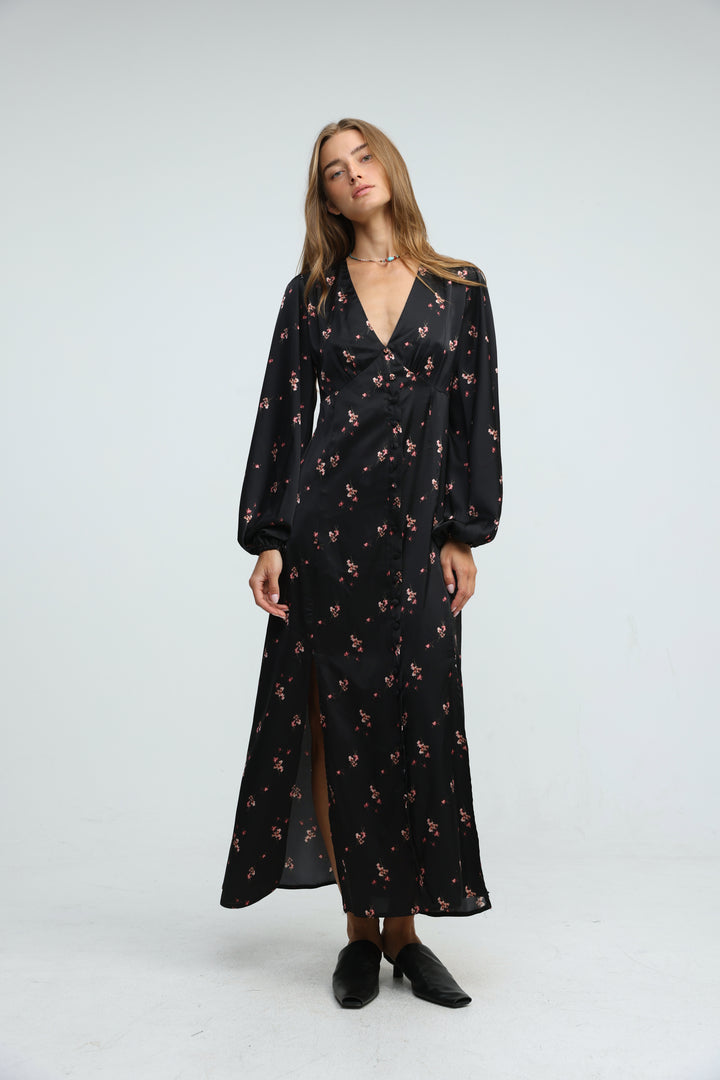 Le Soir Black Floral Dress