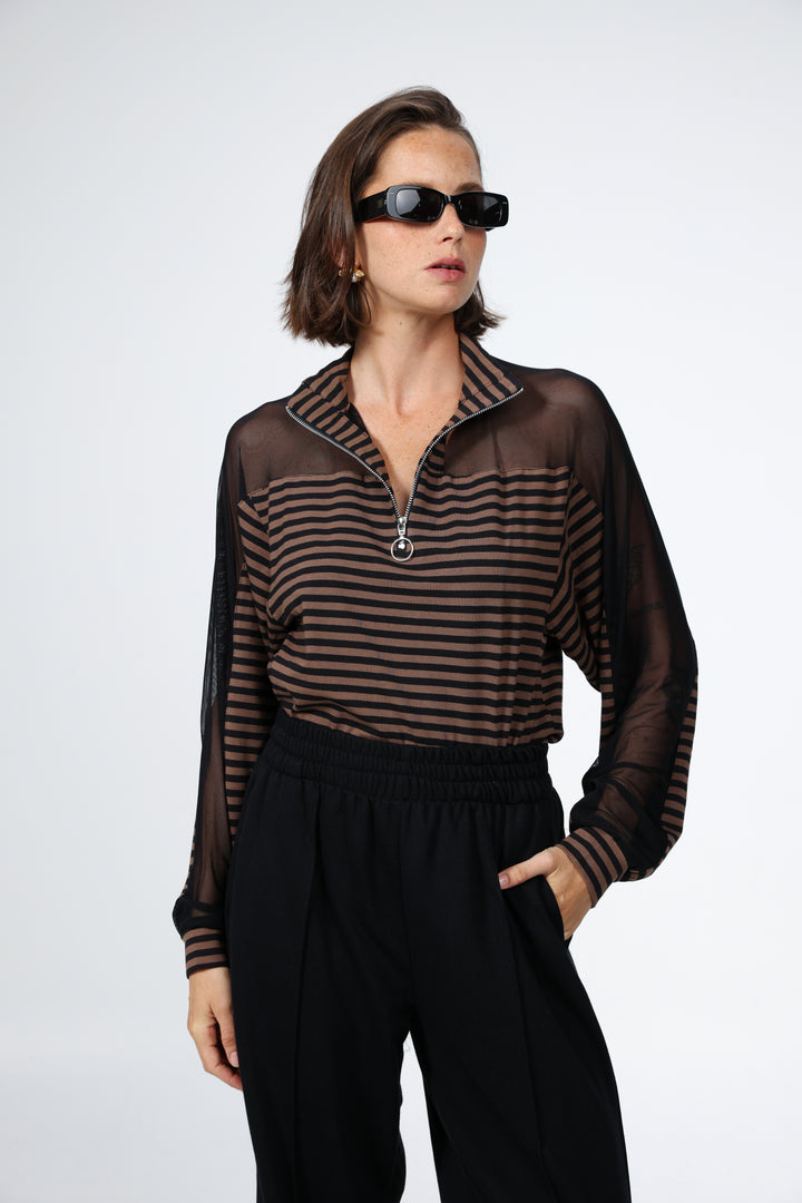 Adam Brown Stripes Mesh Polo