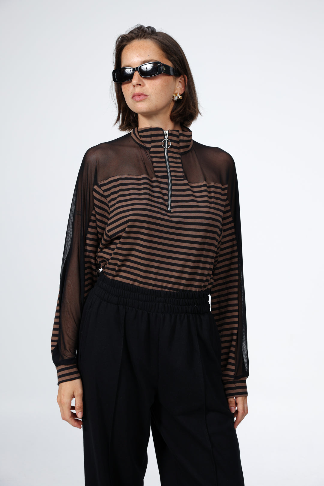 Adam Brown Stripes Mesh Polo