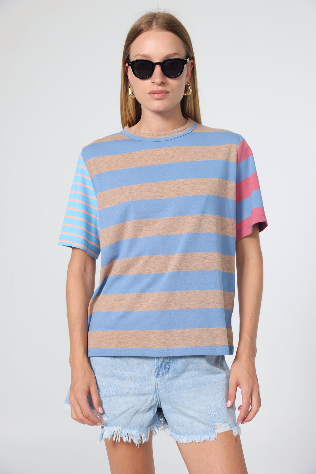 Time Blue Mixed Stripes T-Shirt