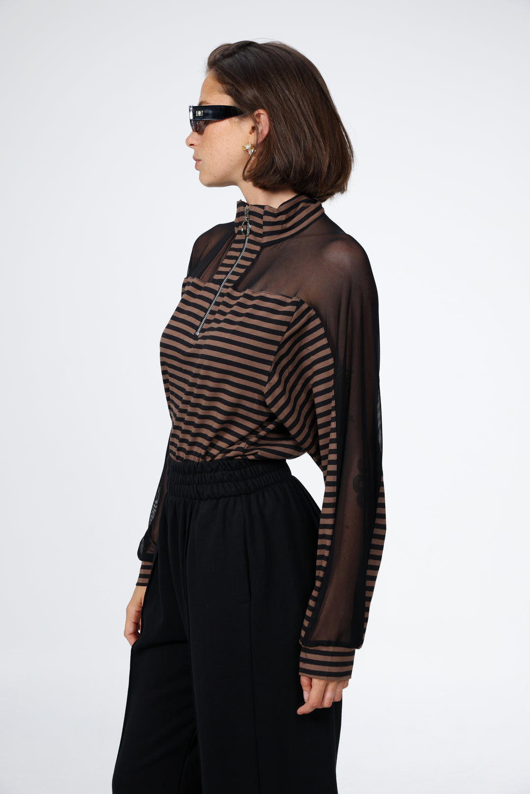 Adam Brown Stripes Mesh Polo