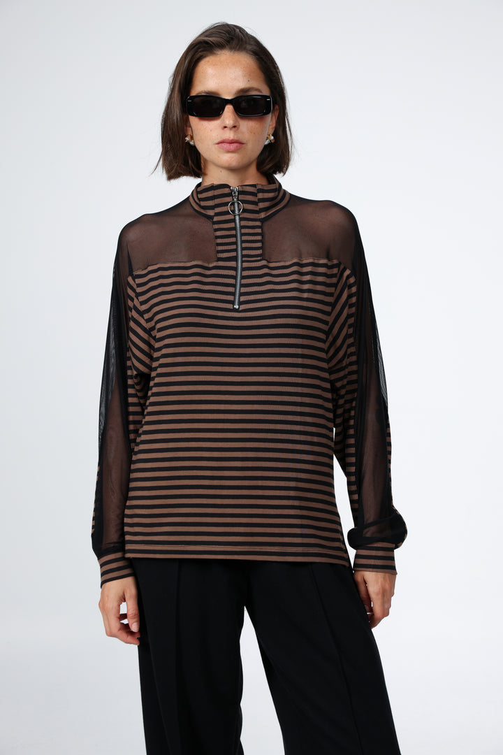 Adam Brown Stripes Mesh Polo