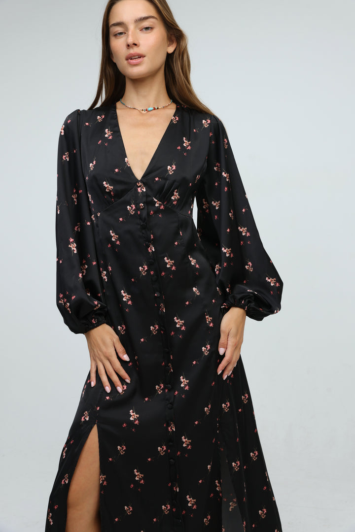Le Soir Black Floral Dress