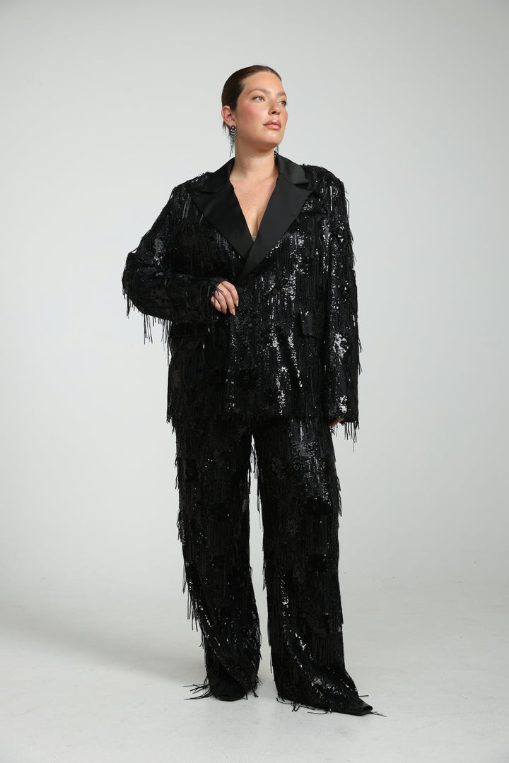 Sequin Fringe Brown Blazer