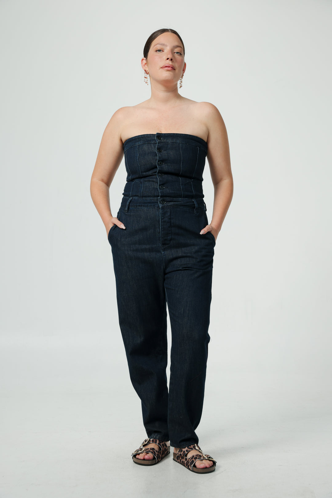 אוברול ג'ינס טופ מחוך מידה לארג Star 488 Dark Denim Jumpsuit
