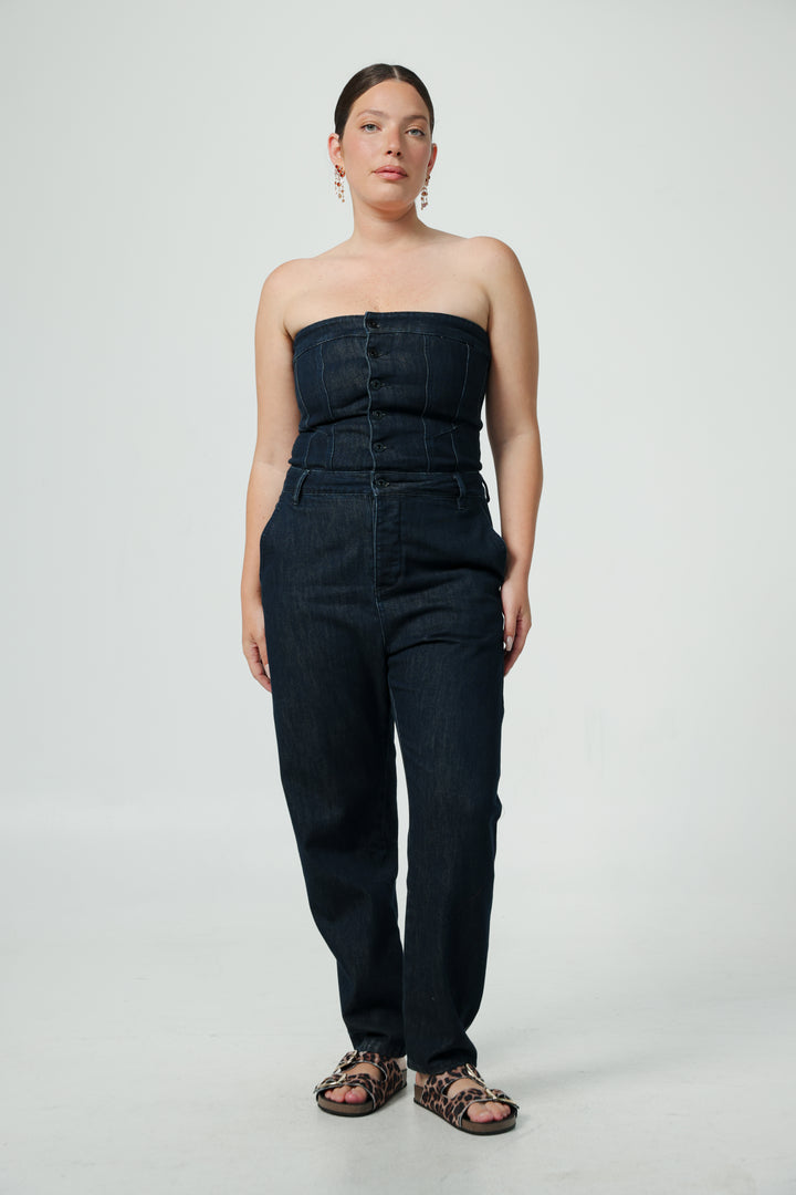 אוברול ג'ינס כחול ככה מידה L Star 488 Dark Denim Jumpsuit