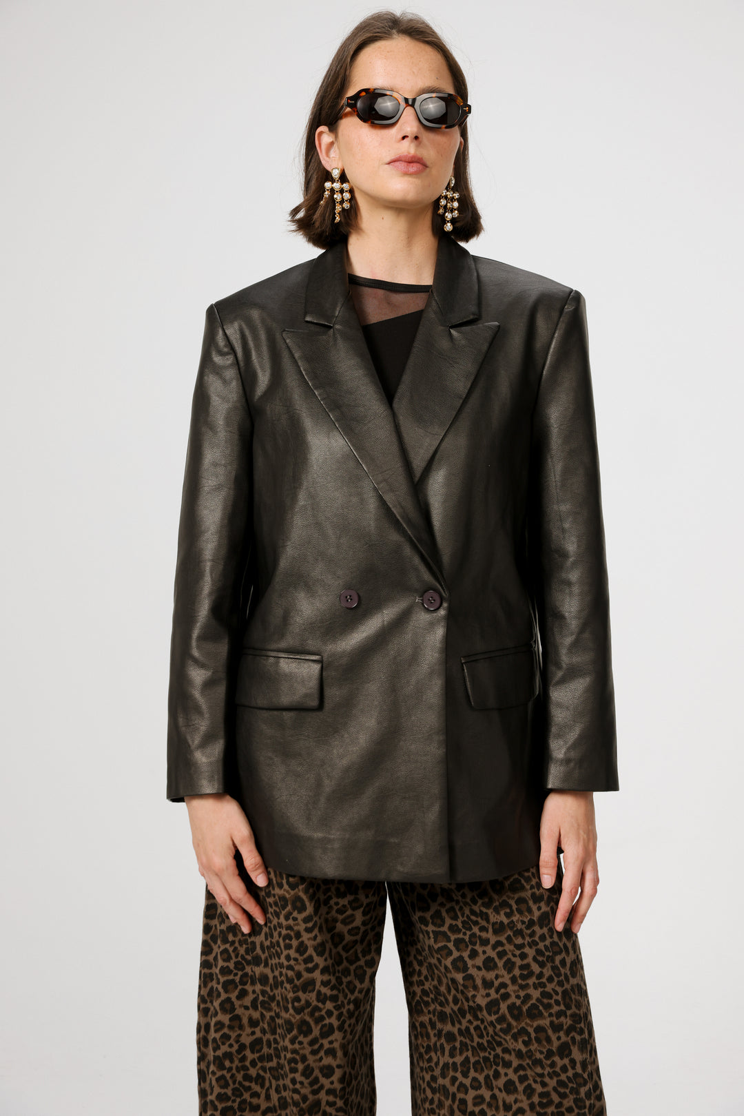 DNA Brown Faux Leather Blazer