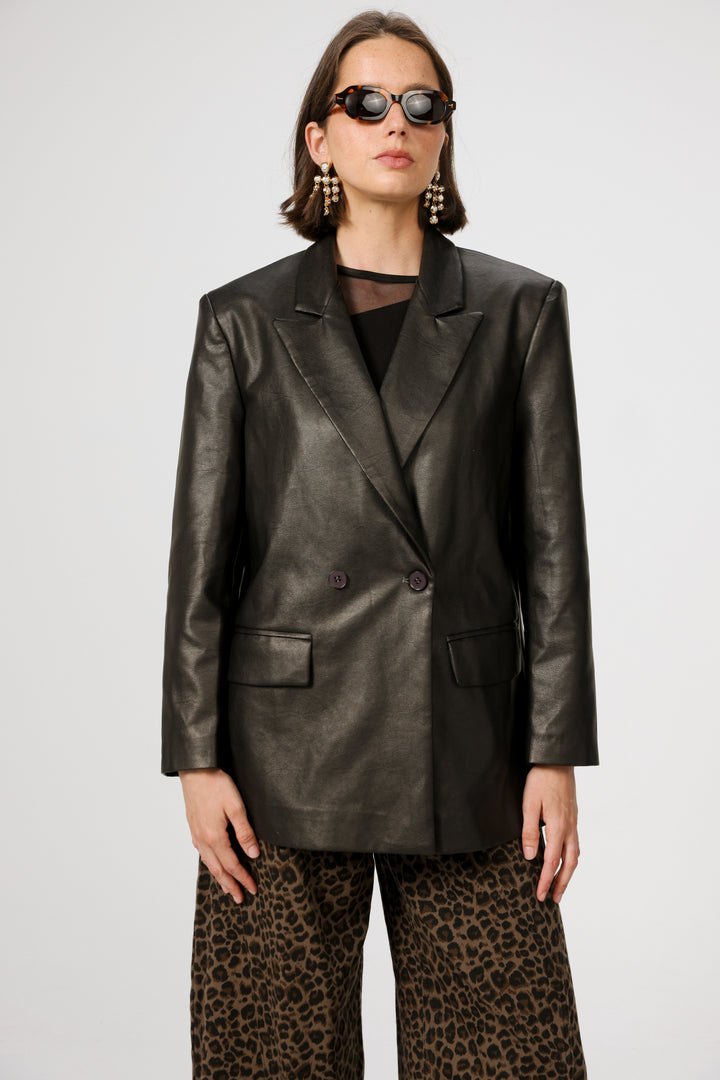 DNA Brown Faux Leather Blazer