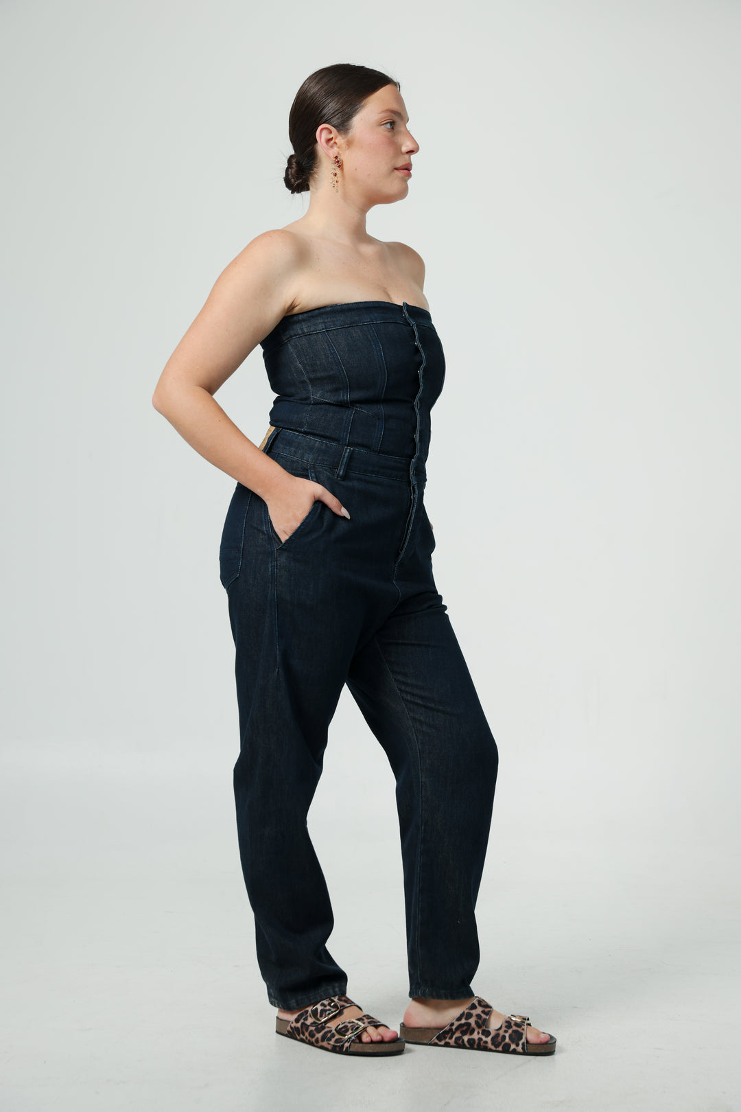 אוברול ג'ינס צמוד מידה גדולה Star 488 Dark Denim Jumpsuit