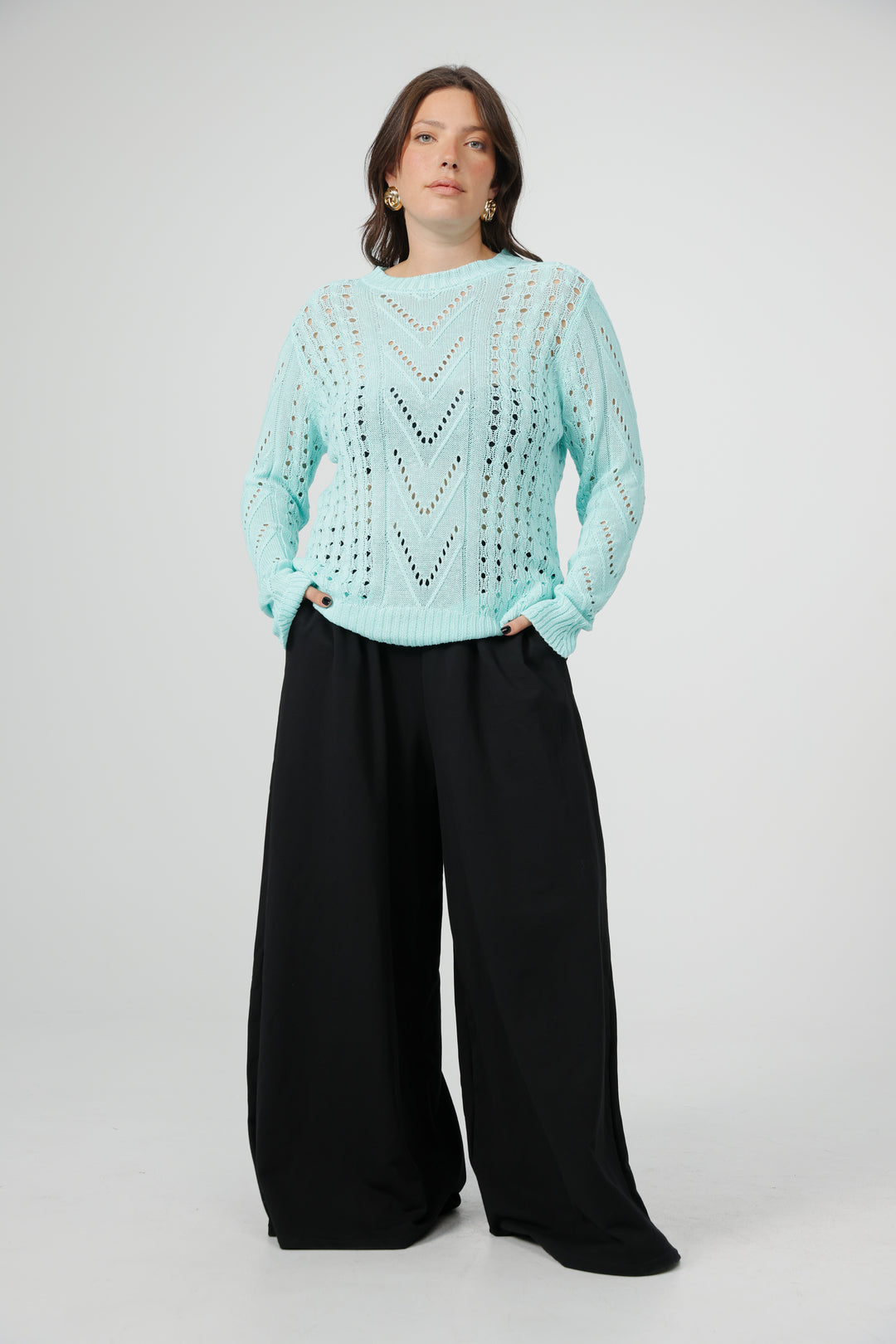 סוודר סריג תכלת מידה L Days Mint Sweater