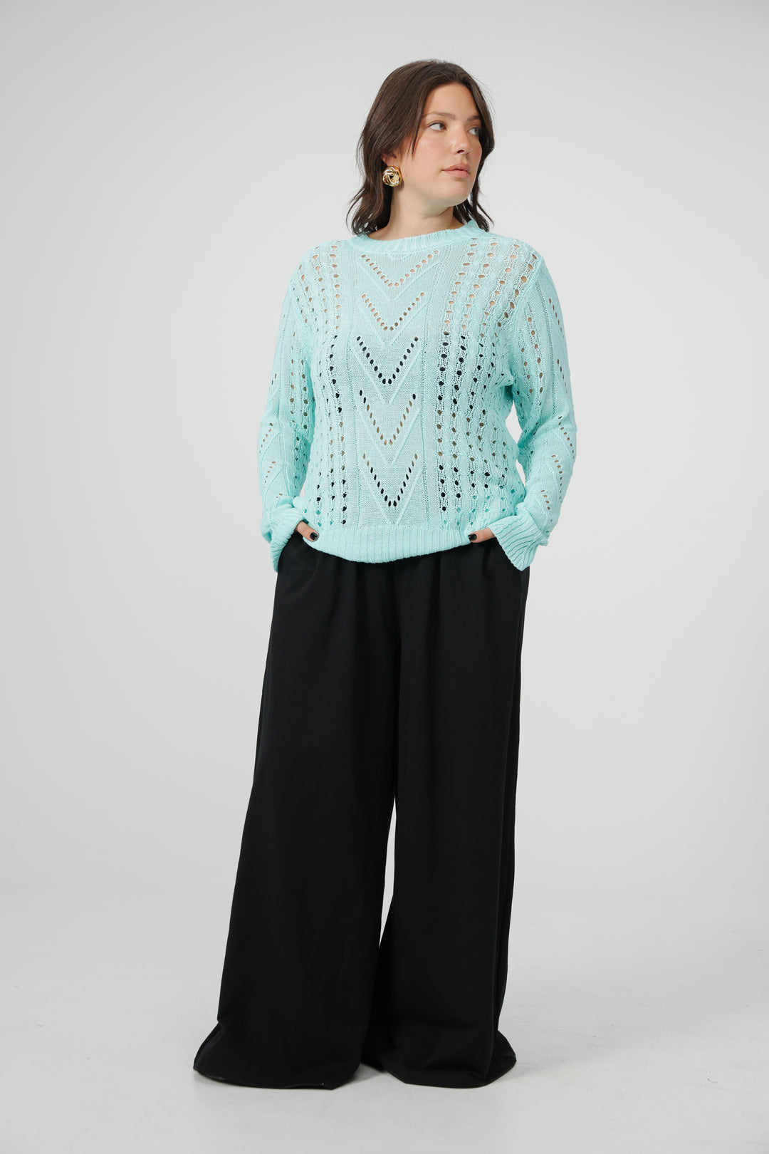 סריג תכלת לאישה מידה גדולה Days Mint Sweater