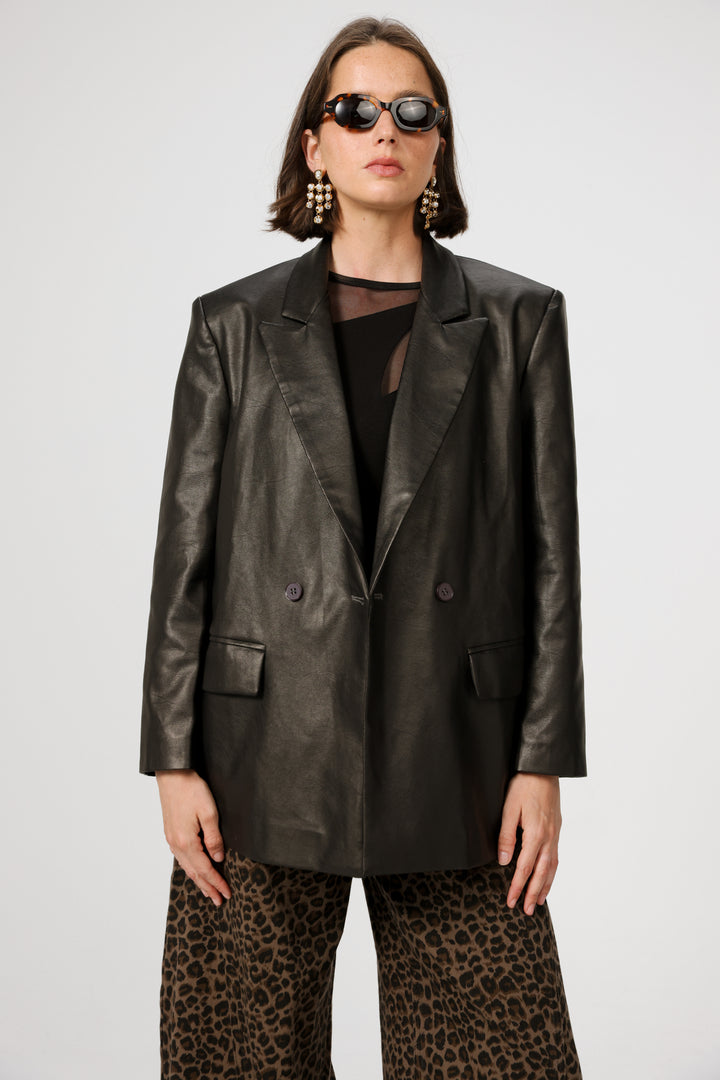 DNA Brown Faux Leather Blazer
